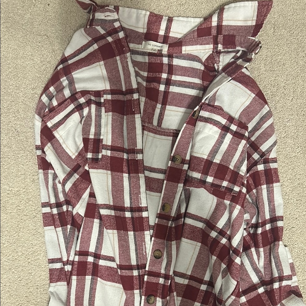 Red and White Plaid Button-Up Shirt